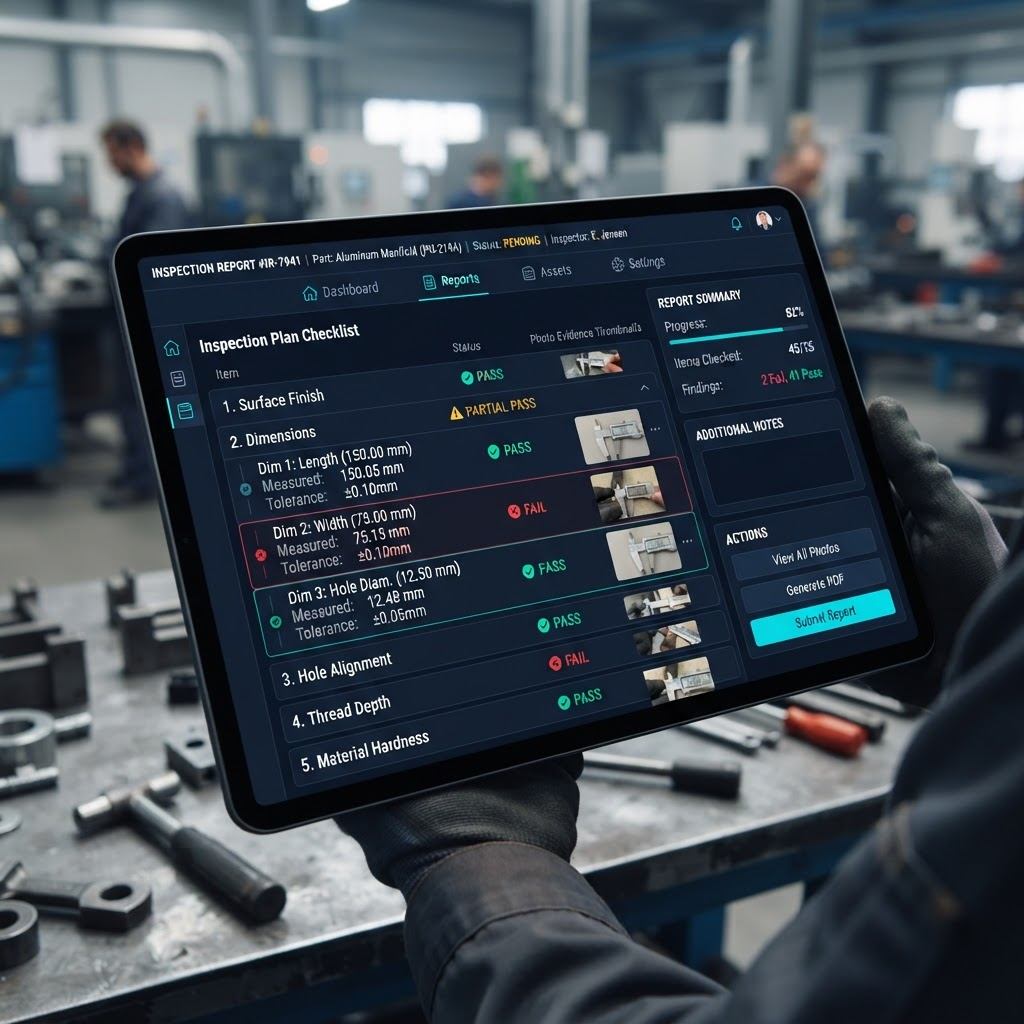 Tablet mock-up of a digital inspection reporting interface